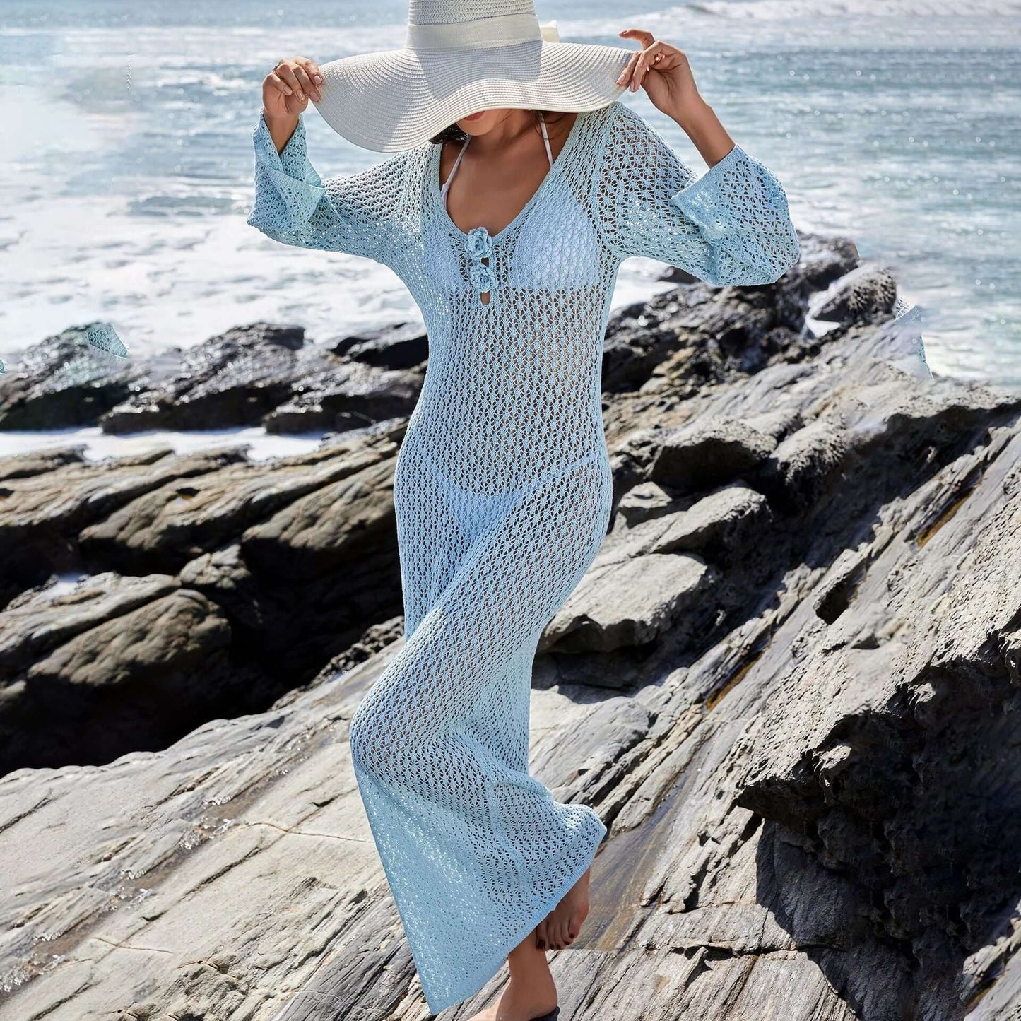 LONGUE ROBE DE PLAGE AJOUREE